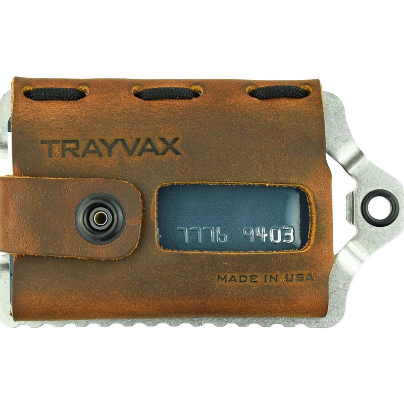 Trayvax Element Wallet, RFID Front Pocket Credit Card Holder with Money Clip, Minimalist Slim Leather Metal Wallet for Men and Women, Raw Tobacco Brown - Image 1
